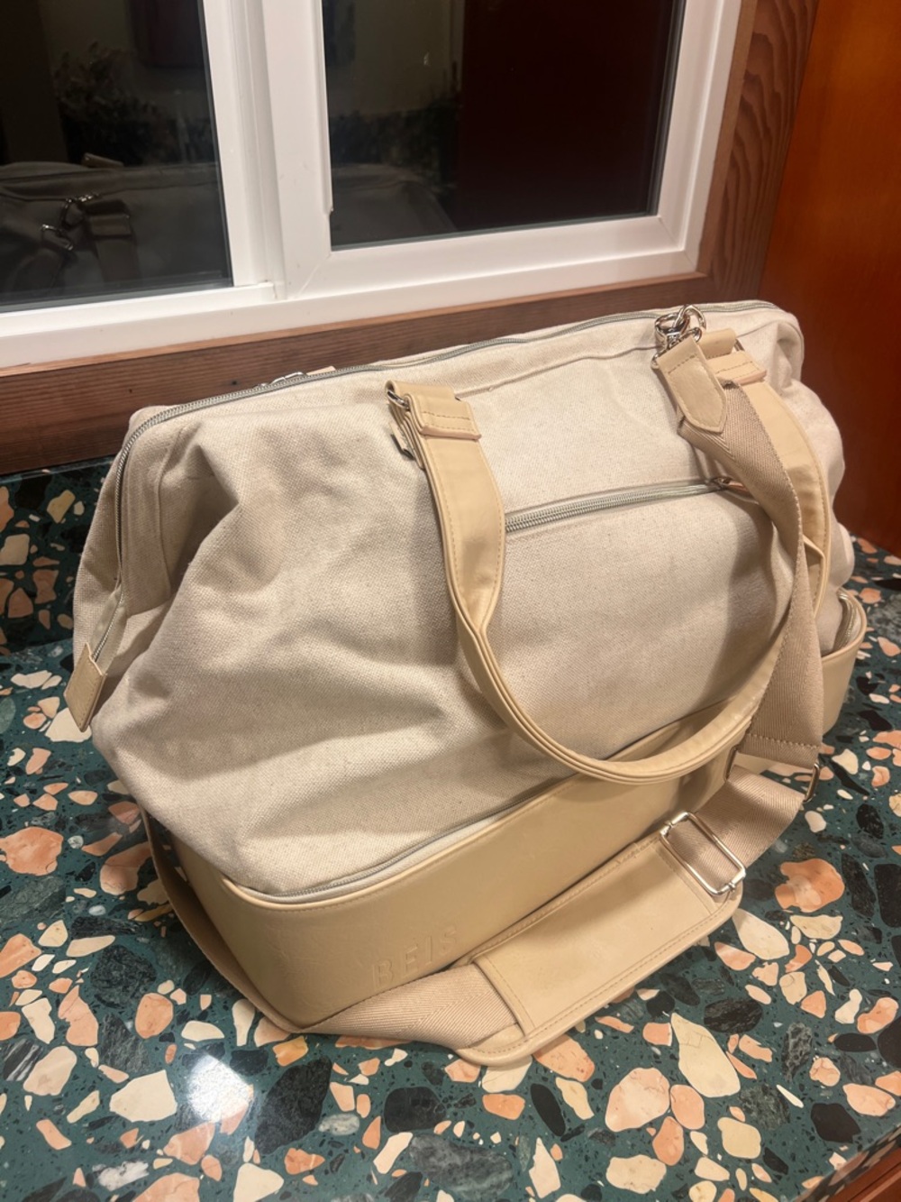 BEIS Beige and Cream Travel Duffel Bag